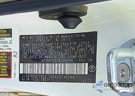 2011 Toyota Avalon Limited z USA, uszkodzony, nr VIN 4T1BK3DB1BU396186